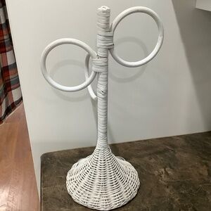 Vintage wicker facecloth small towel holder 16 1/4” tall